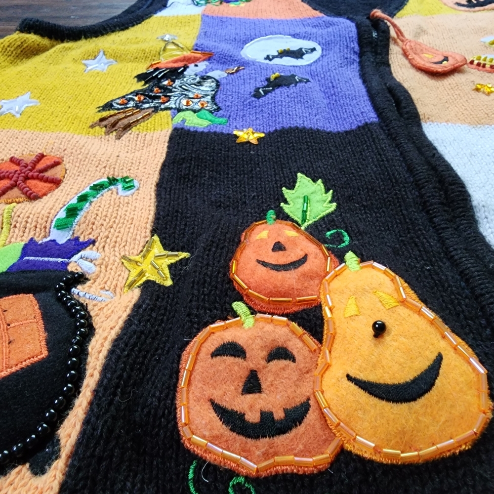 Vintage Tiara Halloween Fall Sweater Vest - Picture 6 of 12